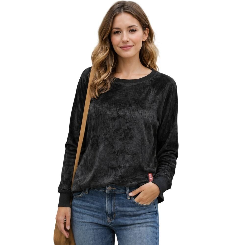 HARD TAIL Women’s Pane Velour Raglan Sleeve Top Black Size Medium